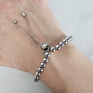 Silver Beaded Rhinestone Metallic Adjustable Bracelet